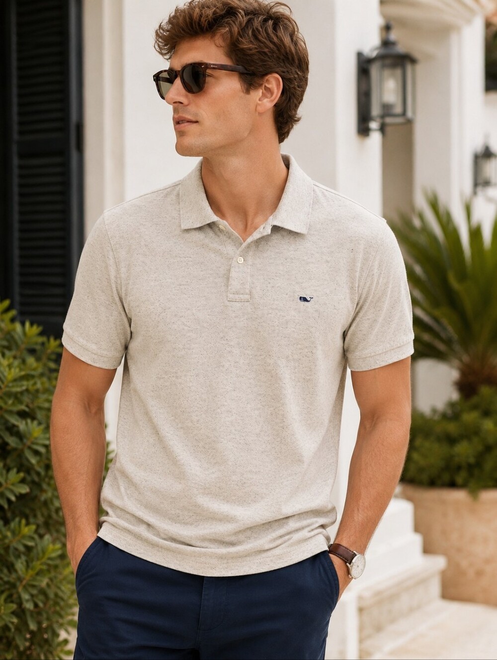 Vineyard Vines Men’s Heritage Polo Shirt Medium Heather Oatmeal NWOT
